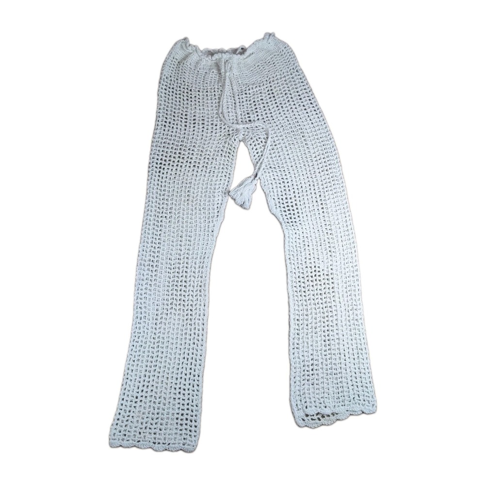 Andi Bagus White Crochet Knit Beach Cover Up Pants S Handmade Cotton Boho Beach